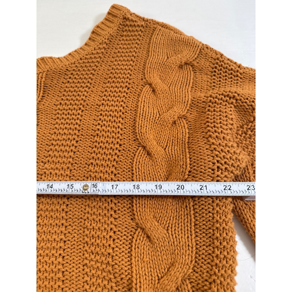 Mustard Orange Chunky Cable Knit V-Neck Oversized Sweater Womens‎ Relaxed Fit - Picture 6 of 12